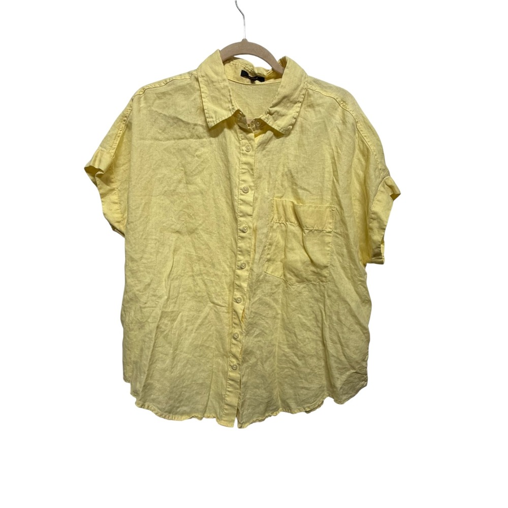 Quince 100% European Linen Camp Shirt Large Yellow Button Down Coastal